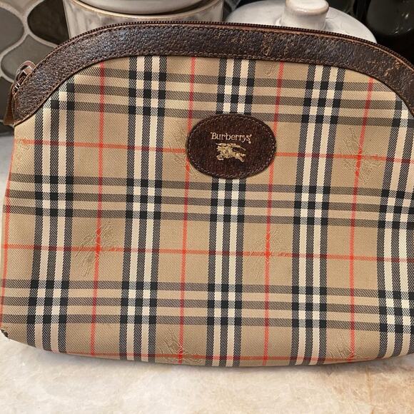 Vintage Burberrys’ cosmetic or travel pouch nova check beige /brown plaid - Picture 2 of 12
